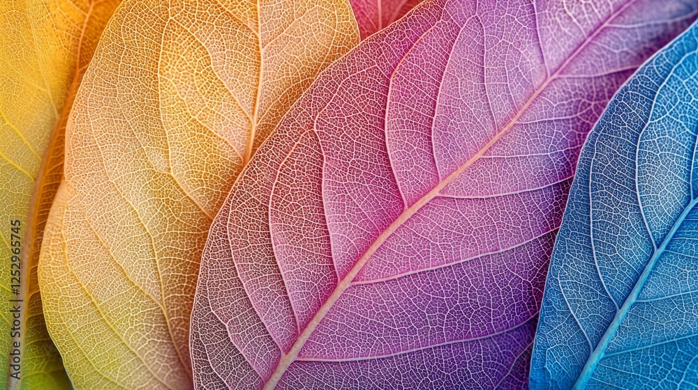 Obraz premium Colorful Leaves in Gradient Shades of Yellow, Pink, and Blue Tones