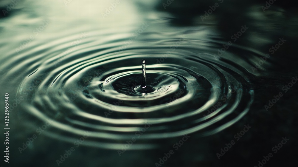 Clear water drop creating circular ripples on calm surface