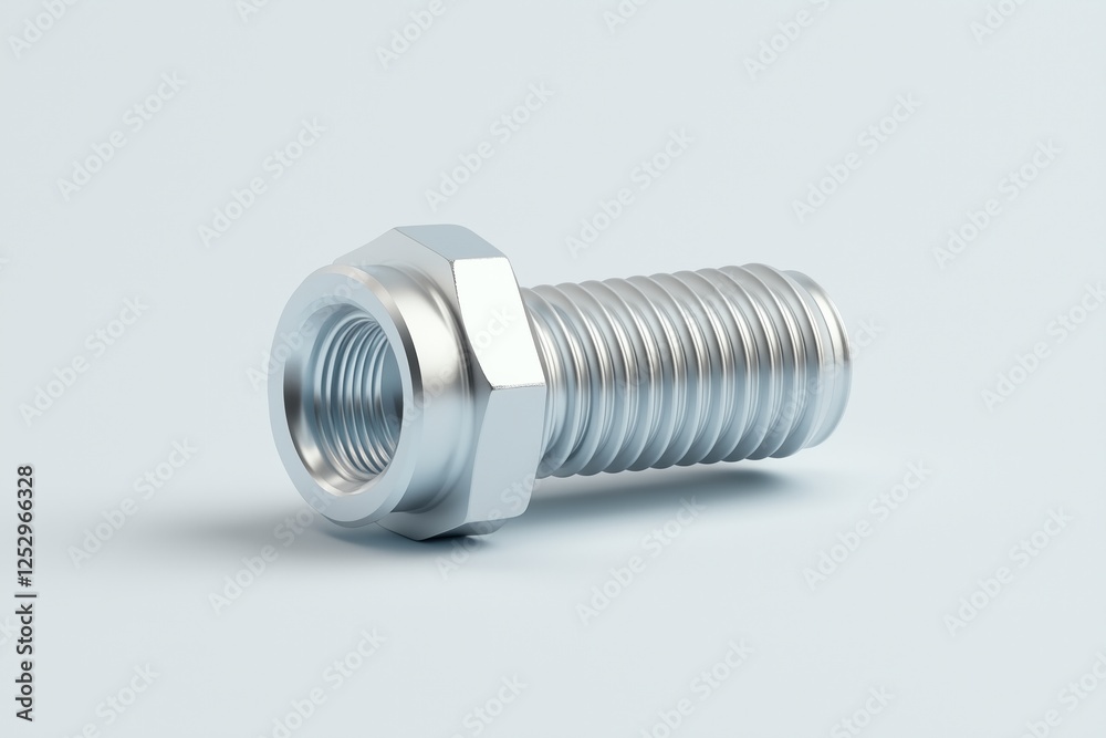 Single silver bolt on a plain white background with clean, detailed threading. Concept of precision and industrial components Single silver bolt on a plain white background with clean, detailed threading. Concept of precision and industrial components