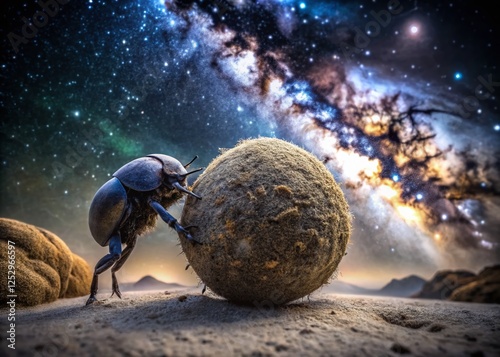 Dung Beetle Pushing Dung Ball Under Milky Way Galaxy, Iranian Desert Night