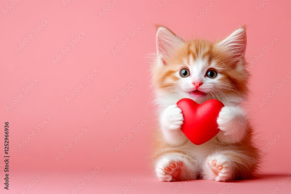 Ragamuffin - my desired cat. Cute ragamuffin kitten cub with companion toy red heart - symbol of love, funny greeting card. Ad visual idea. Valentine's day pet art. Cute animal valentine. Ragamuffin - my desired cat. Cute ragamuffin kitten cub with companion toy red heart - symbol of love, funny greeting card. Ad visual idea. Valentine's day pet art. Cute animal valentine.