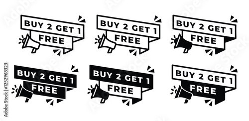 buy 2 get 1 free banner promotion marketing sale icon vector design black white color simple flat illustration sets