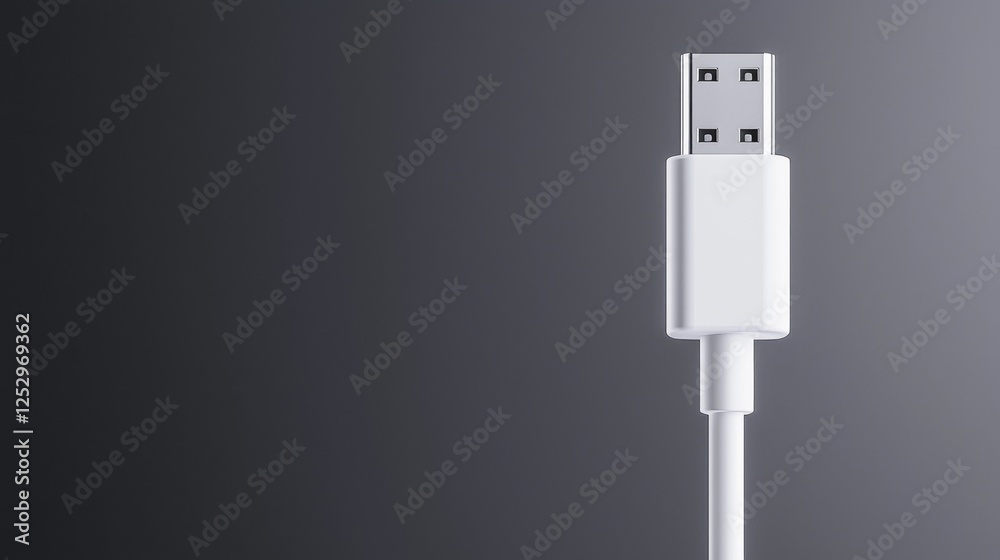 White USB-C cable against dark background; technology website White USB-C cable against dark background; technology website