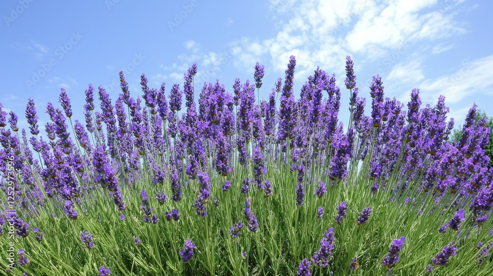 Naklejka premium Vibrant Lavender Field Under Clear Blue Sky in Daylight