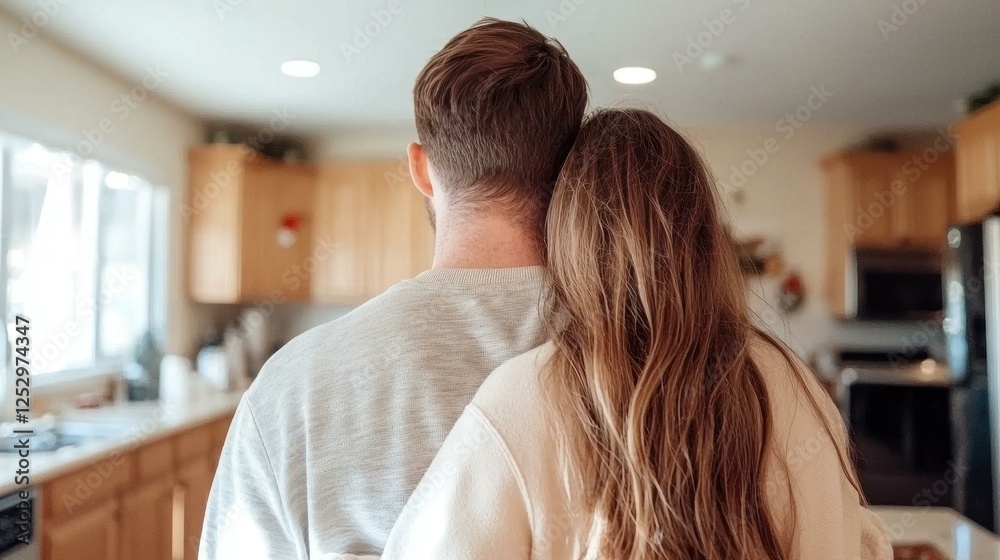 Couple enjoying time together in a kitchen. Couple enjoying time together in a kitchen.