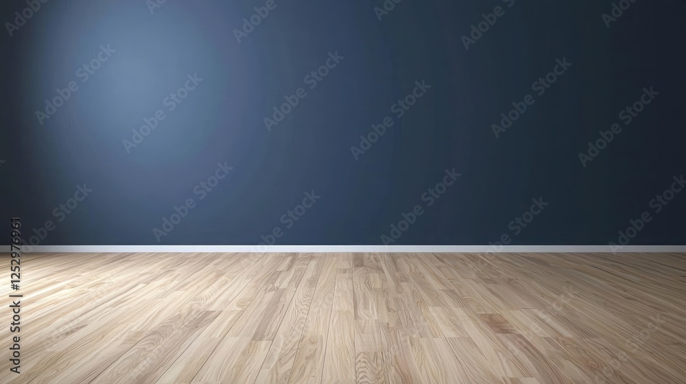 Empty Modern Room With Wooden Floor And Dark Blue Wall Empty Modern Room With Wooden Floor And Dark Blue Wall