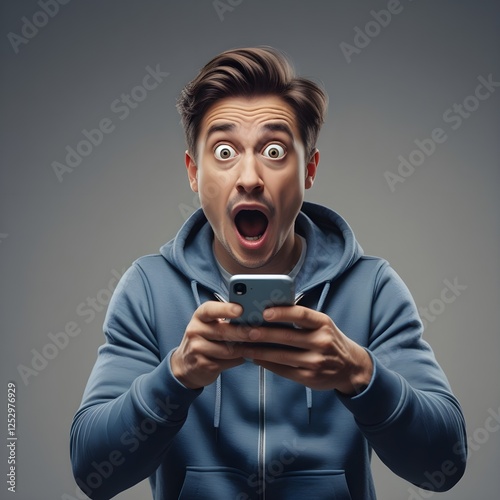 Un hombre sorprendido después de leer algo en su teléfono.