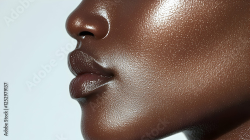 Woman's glowing face profile, beauty skincare