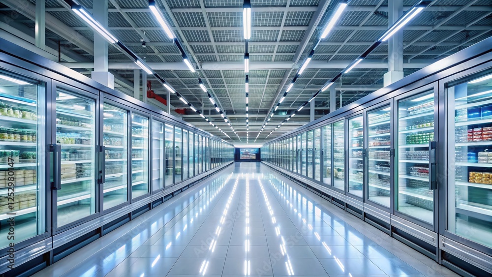 Empty Supermarket Aisles with Refrigerated Units - Ready for Stocking Empty Supermarket Aisles with Refrigerated Units - Ready for Stocking