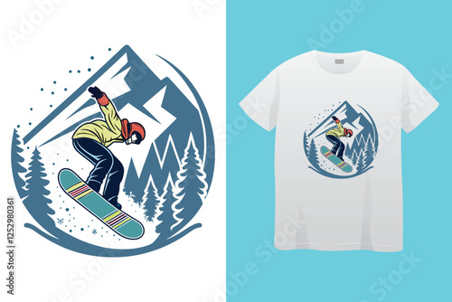 Short sleeved cotton sports t shirt decorated winter snowflakes. Six pointed fluffy snowflakes symbol of winter weather. Comfortable summer clothes. Vector ornament for design of textile and fabric 