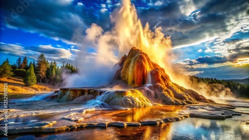Ethereal Cliffside Geyser: Majestic Geothermal Spring Landscape