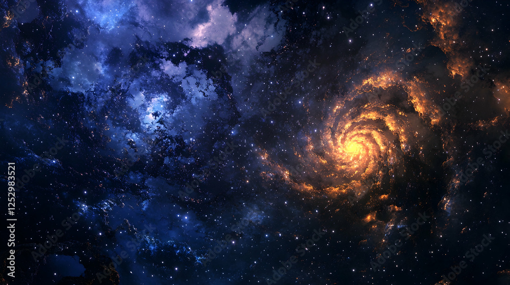 Fototapeta premium A mesmerizing view of a colorful galaxy with shades of blue and purple, surrounded by glowing nebulae and millions of stars