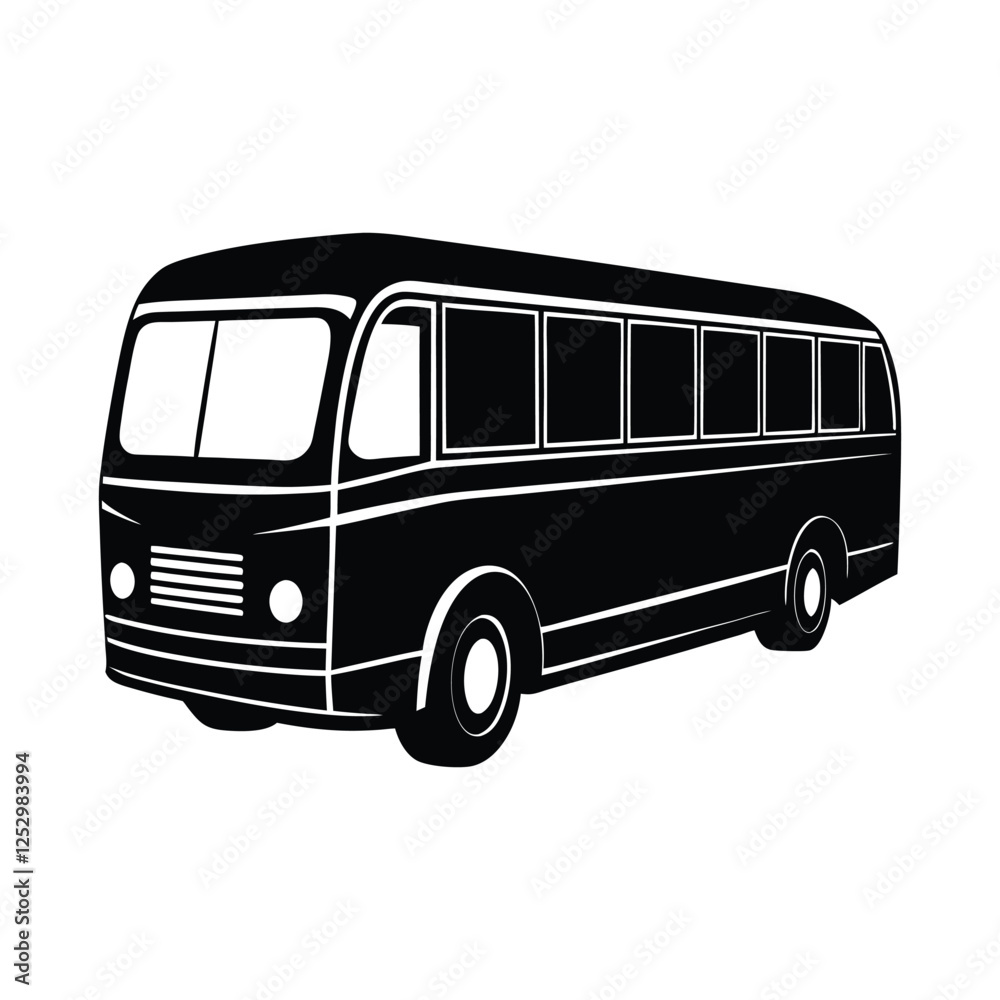 bus vector silhouette on white background, school bus.
