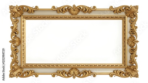Ornate gold  rectangular frame on white background