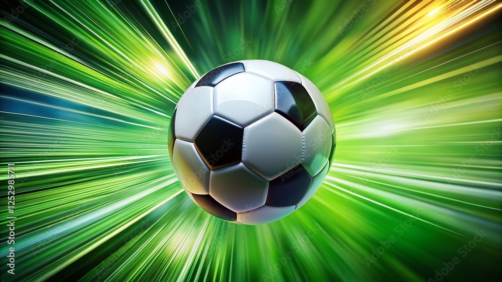 Naklejka premium Fast Motion Soccer Ball Green Background - Sports Photography