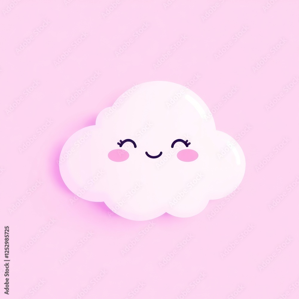 Cute smiling cartoon cloud on a soft pink background, ideal for children's designs and decorations Cute smiling cartoon cloud on a soft pink background, ideal for children's designs and decorations