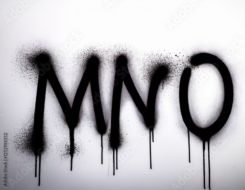 Letters M N O, part of alphabet. Black liquid spray paint font. Dripping paint on white background, typography