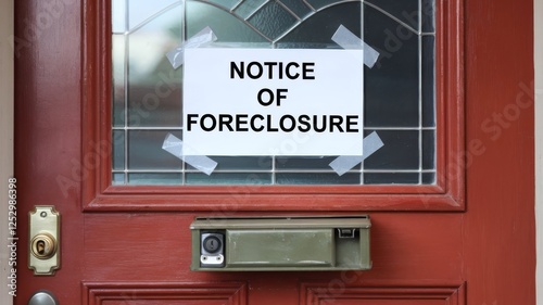 House door with bank-owned foreclosure notice