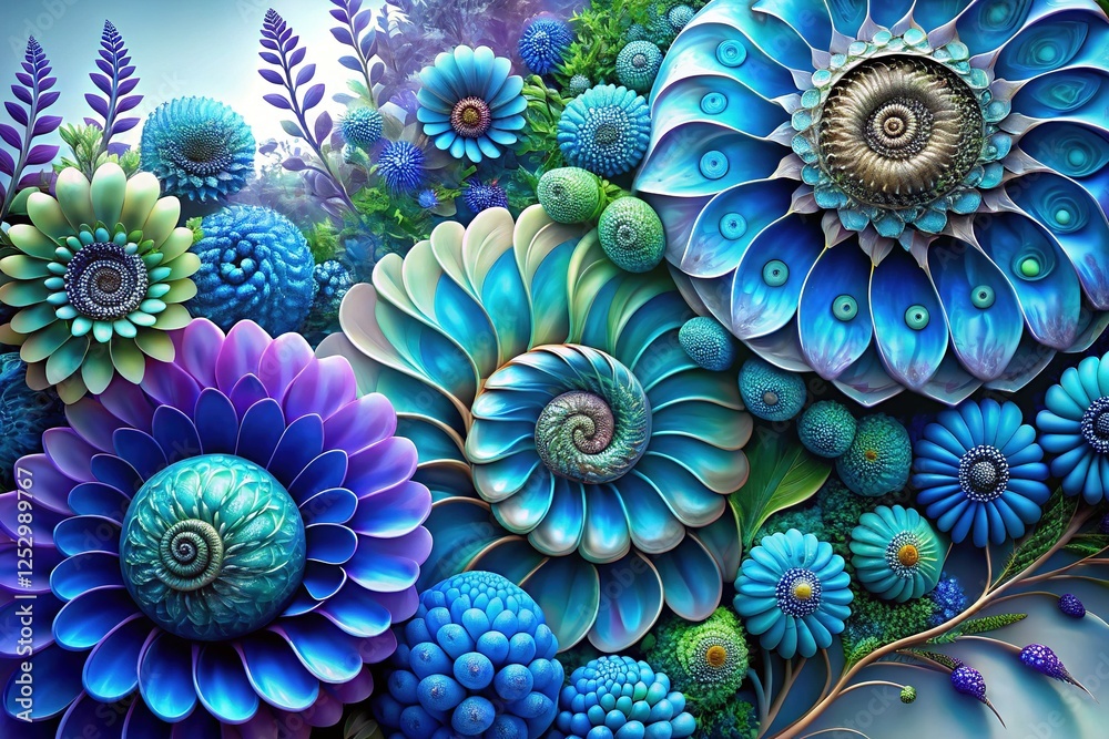 Alien Ammonite Blooms in Lapis and Aqua Fantasy Forest Alien Ammonite Blooms in Lapis and Aqua Fantasy Forest