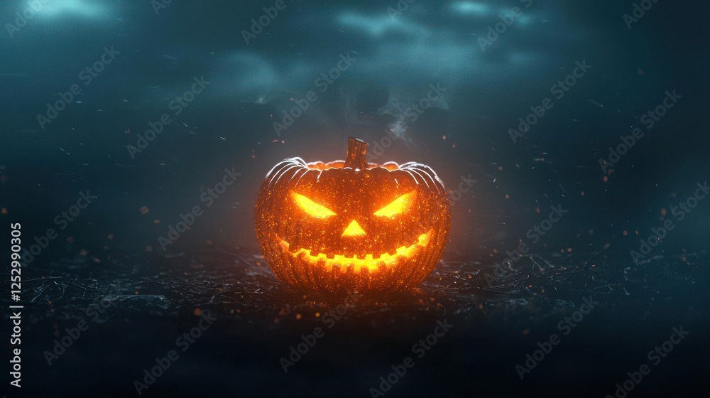 Naklejka premium Glowing Orange Pumpkin At Night