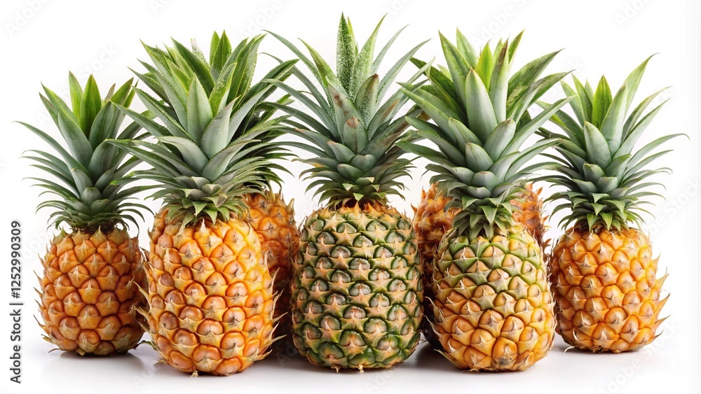 Fresh Pineapples with Green Tops isolated on white background Fresh Pineapples with Green Tops isolated on white background