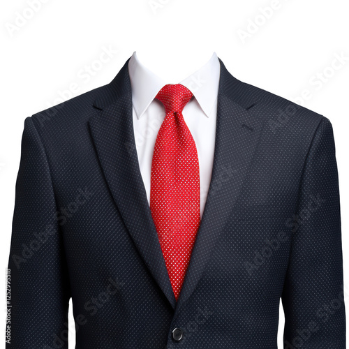 A man wearing a black suit and a red tie