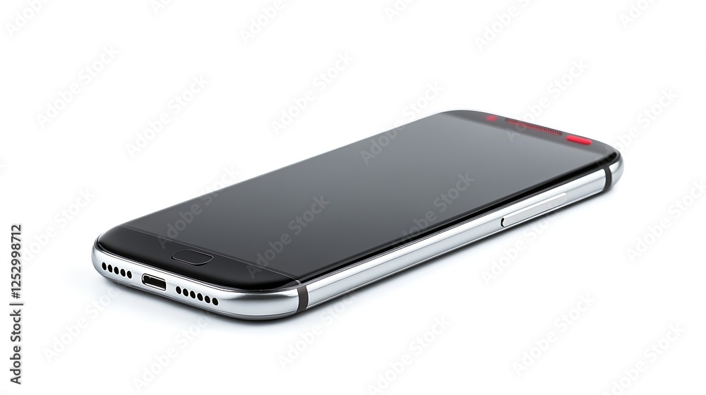 Sleek Black Smartphone with Silver Accents on White Background Sleek Black Smartphone with Silver Accents on White Background