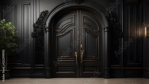 Main Door banner with empty space Without Text, Black luxury background, holiday banner poster background for advertisement ads