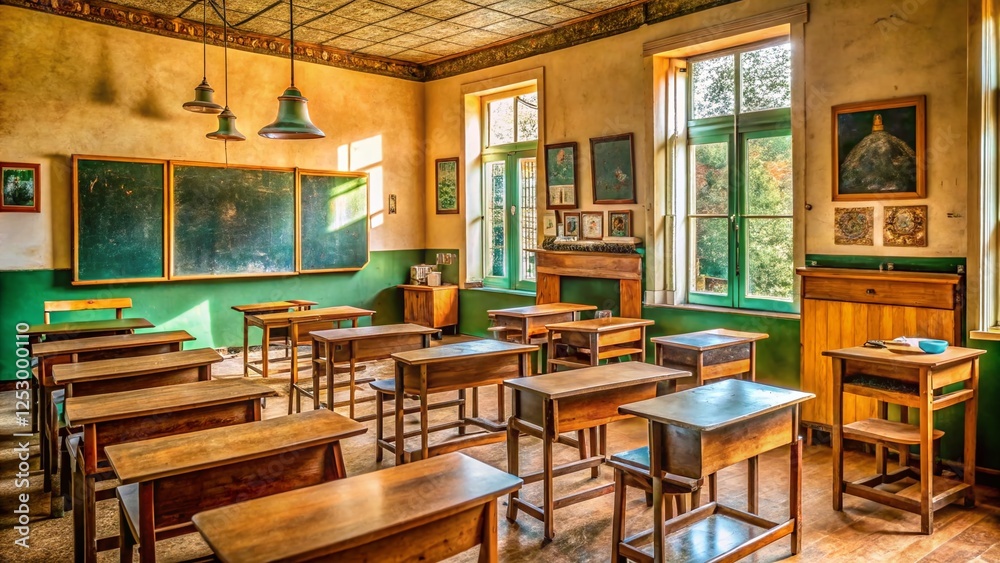 90s Portuguese Schoolroom: Nostalgia Classroom Interior Stock Photo 90s Portuguese Schoolroom: Nostalgia Classroom Interior Stock Photo