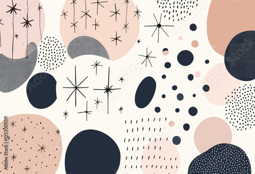 Various shapes and designs, including circles, stars, and dots, arranged in a visually appealing manner. Vector patterns, random pattern