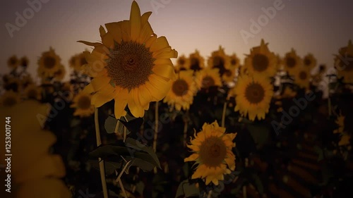 sunflowers sway in the wind
