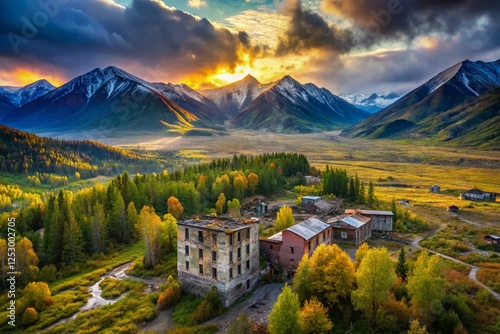 Abandoned Soviet Era Structure on Sarlyk Mountain, Gorny Altai, Russia - Urban Exploration Photography photo