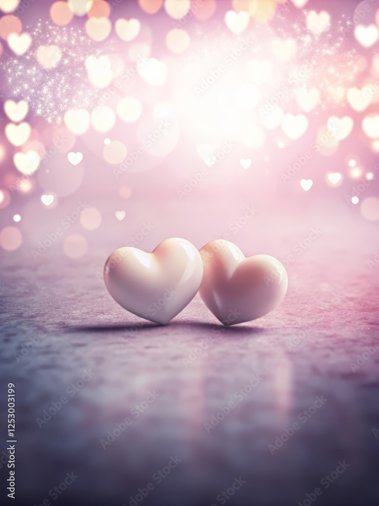 Romantic Glossy White Hearts on a Soft Pastel Pink and Lavender Gradient Background, Perfect for Modern Elegant Branding Romantic Glossy White Hearts on a Soft Pastel Pink and Lavender Gradient Background, Perfect for Modern Elegant Branding