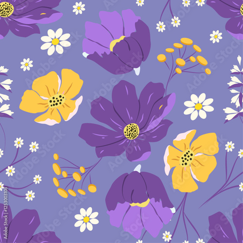  vector seamless pattern with meadow flowers photo