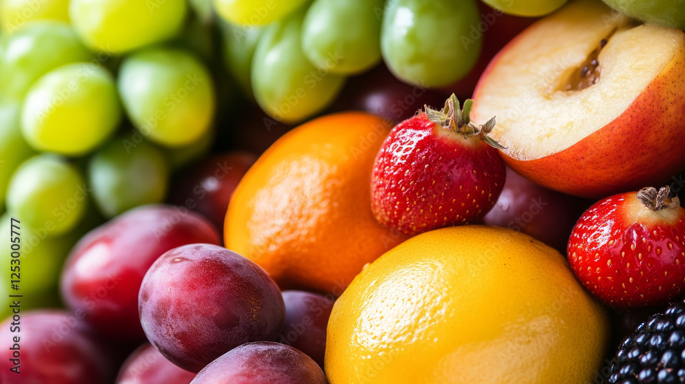 vibrant assortment of fresh fruits including grapes, strawberries, and citrus vibrant assortment of fresh fruits including grapes, strawberries, and citrus