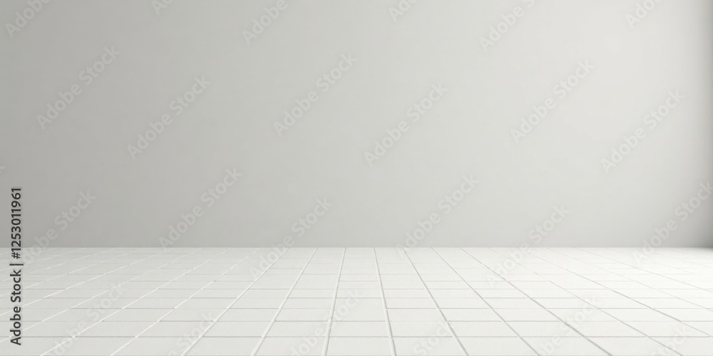 Empty Room with White Wall and Tiled Floor A Clean Minimalist Interior Scene Ideal for Product Placement or Design Presentations Empty Room with White Wall and Tiled Floor A Clean Minimalist Interior Scene Ideal for Product Placement or Design Presentations