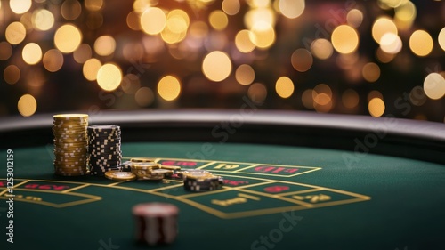 Wallpaper Mural A vibrant casino setting featuring chips on a green felt table, with a bokeh background creating a festive atmosphere. Torontodigital.ca
