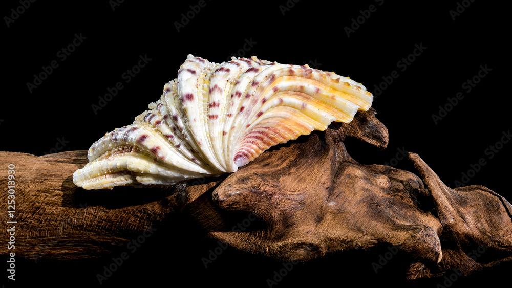 Horse Hoof Clam on Wooden Surface black background