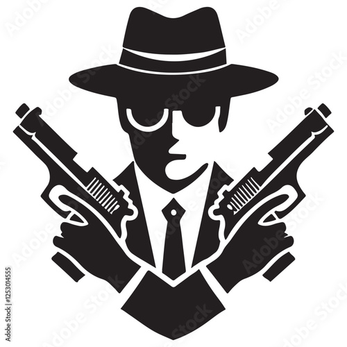 Dangerous Gangster Silhouette with Guns Vector Illustration and Outfit Design