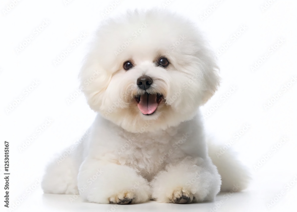 Happy Bichon Frise Dog Isolated, White Background, Studio Shot, Fluffy Dog, Pet Photography Happy Bichon Frise Dog Isolated, White Background, Studio Shot, Fluffy Dog, Pet Photography