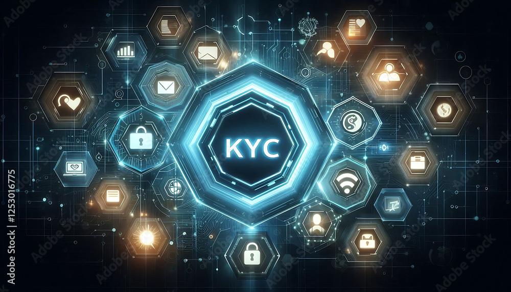 Obraz premium Digital KYC Verification with Glowing Icons