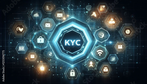 Wallpaper Mural Digital KYC Verification with Glowing Icons Torontodigital.ca