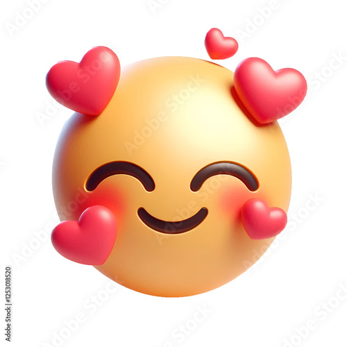 Smiling face with hearts three-dimensional emoji. Emoticon isolated on white background