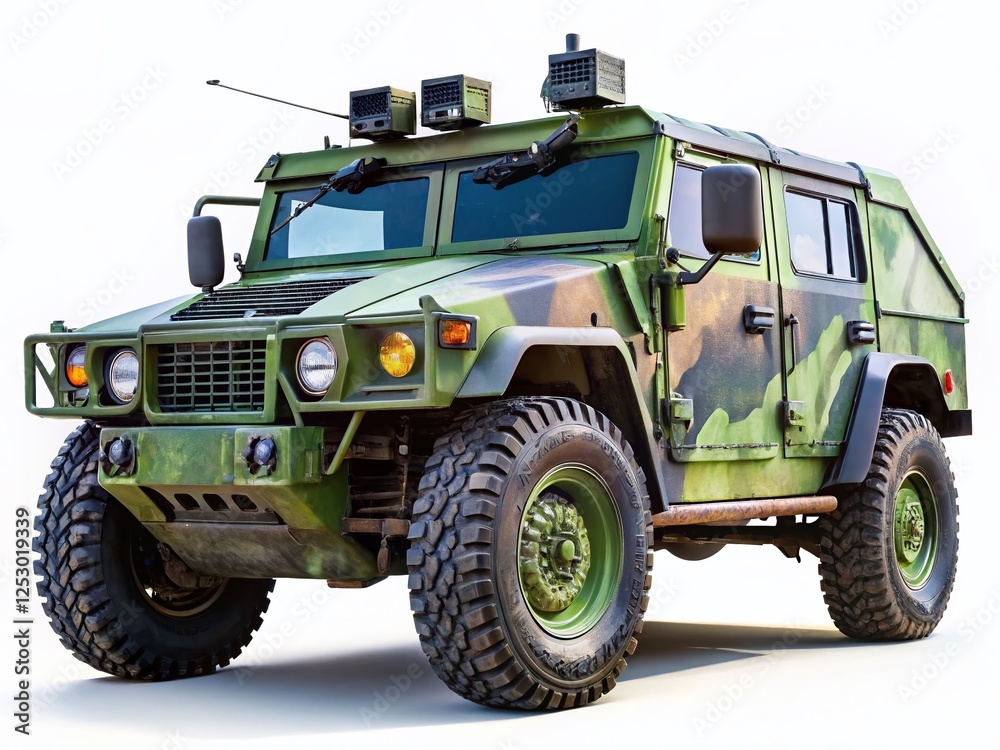 Obraz premium High Mobility Multipurpose Wheeled Vehicle, Military Truck, Off-Road Vehicle, 4x4, Army Vehicle Stock Photo