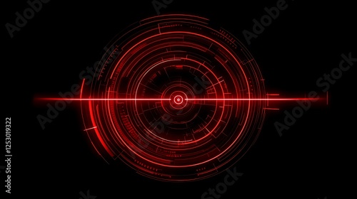 Futuristic red digital HUD interface with circular target design on black background

