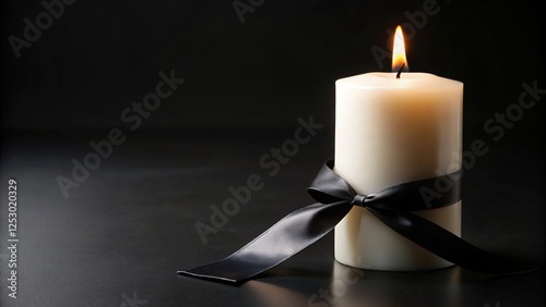 White Candle with Black Ribbon for Remembrance, Mourning, or In Memoriam