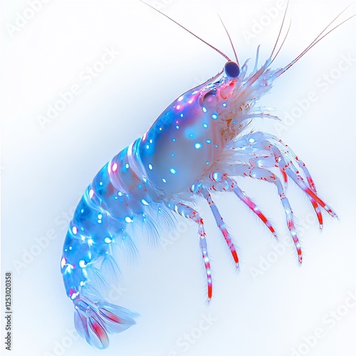 A vibrant blue spotted shrimp floats gracefully photo