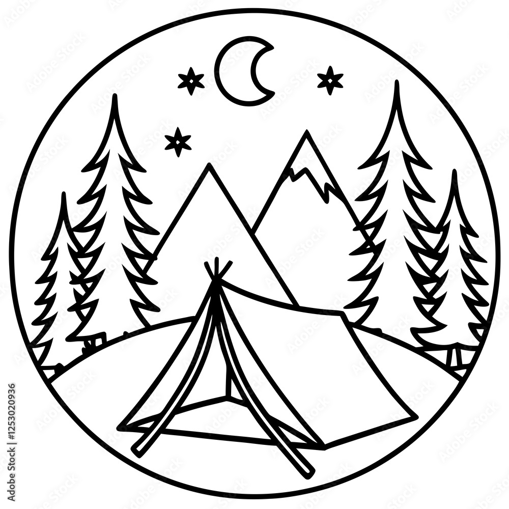 Obraz premium Camping Icons in Simple Line Art
