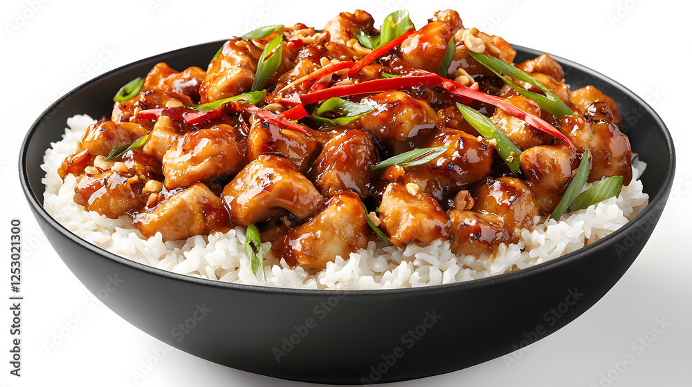 Delicious Thai Gai Chicken Served Over Fluffy White Rice Bowl Delicious Thai Gai Chicken Served Over Fluffy White Rice Bowl