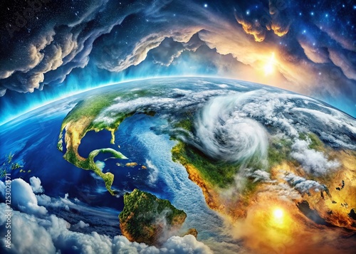 Hyperrealistic Double Exposure: Complex Weather System, Interacting Air Masses, High-Resolution Stock Photo photo